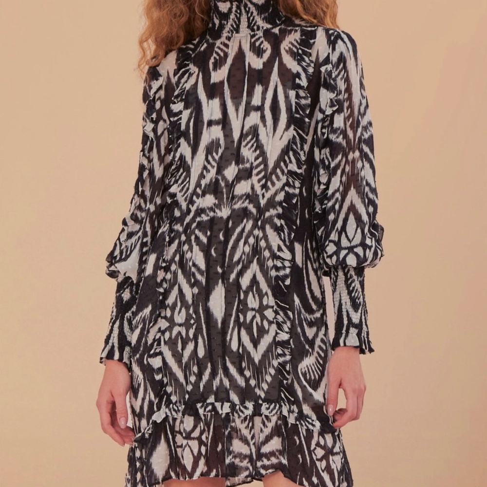 Farm Rio Pineapple Ikat Mini Dress- Black